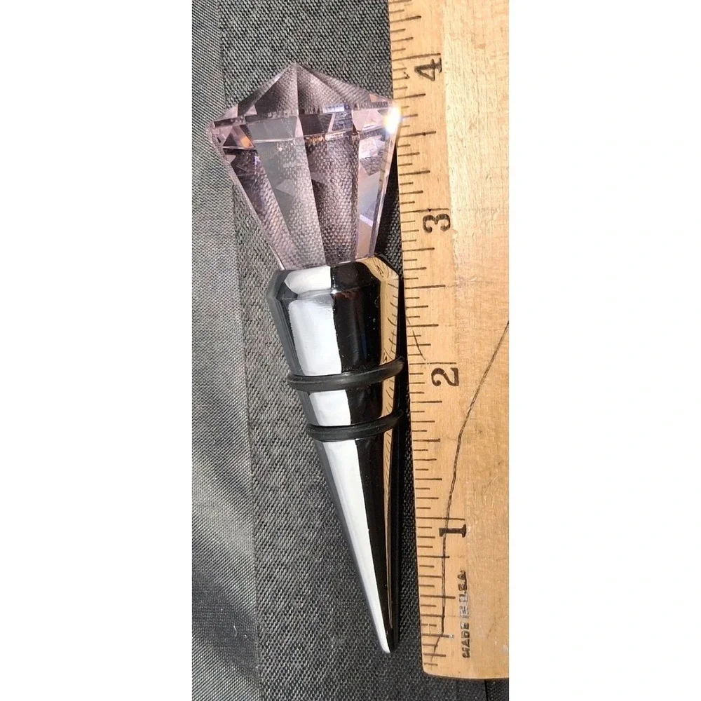 Pink Faux Crystal Diamond Top Wine Bottle Stopper Chrome Barware Gift Boxed